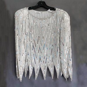 “st honore” Size 11/12 (Medium) Winter White 100% silk fancy party top